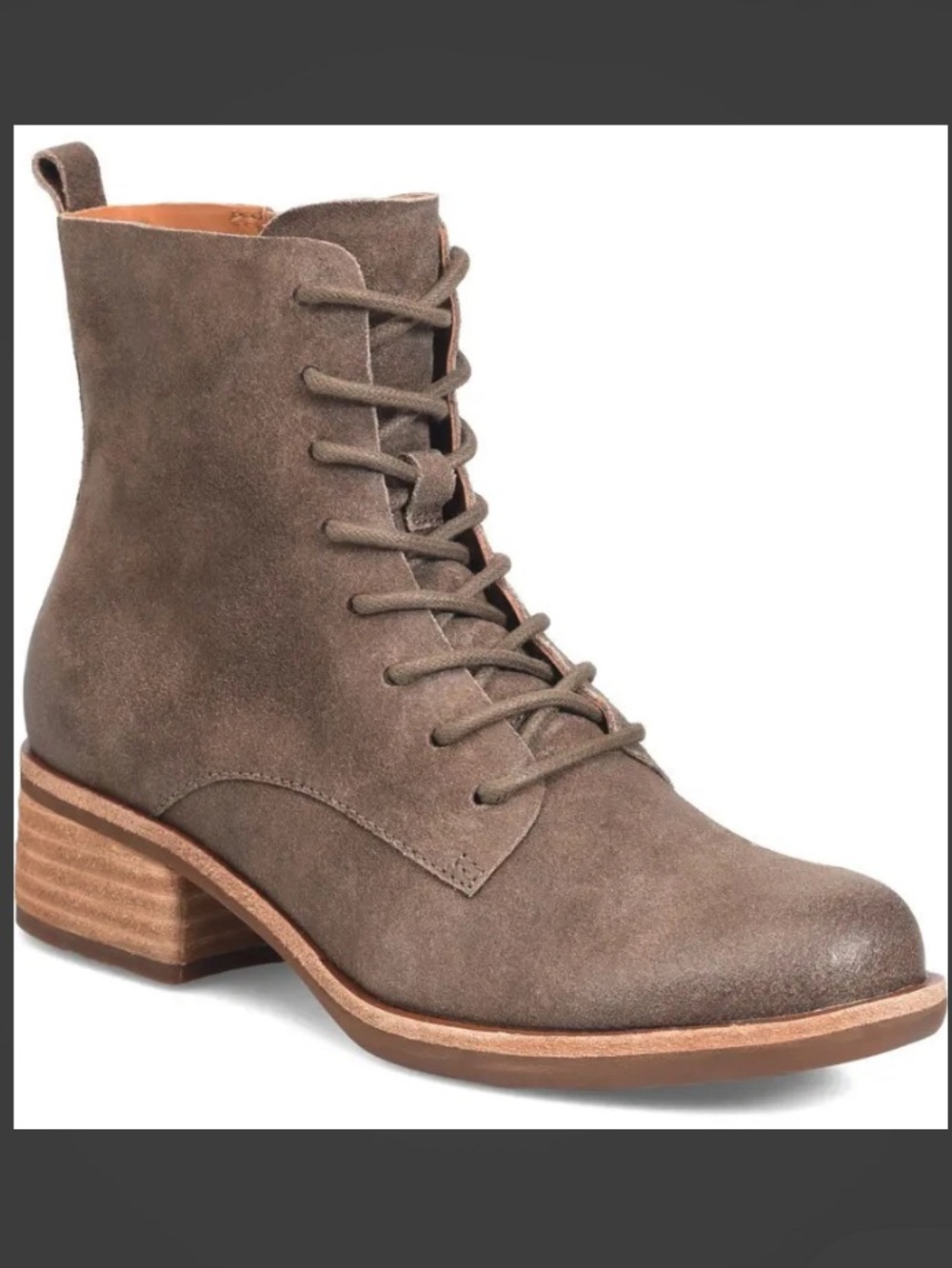 Kork-Ease Calista Ankle Bootie Suede Lace Up Side Zip Taupe Gray Women’s 9.5